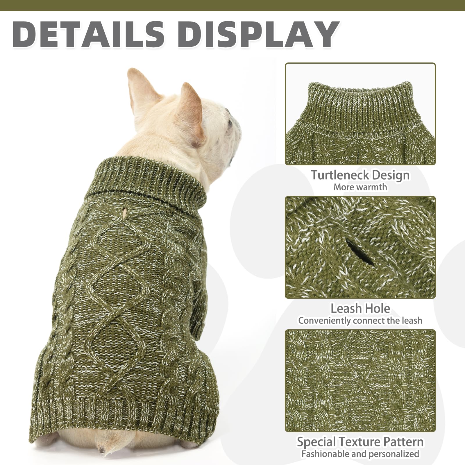KOOLTAIL thermal knitted dog sweater closeup on turtleneck for extra warmth.