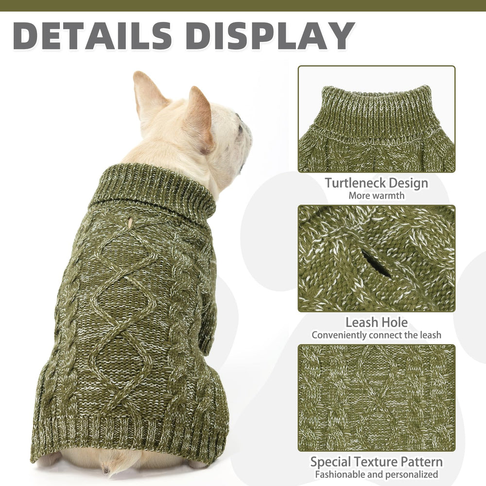 KOOLTAIL thermal knitted dog sweater closeup on turtleneck for extra warmth.