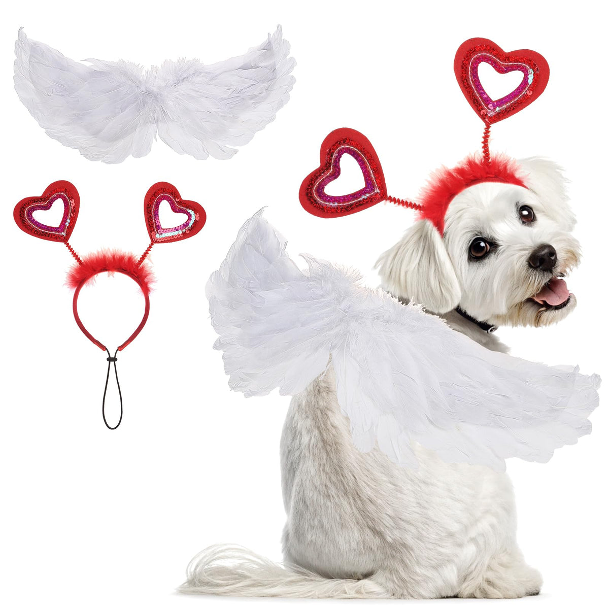 KOOLTAIL Valentines Wingset white wings for adorable pet photo ops.