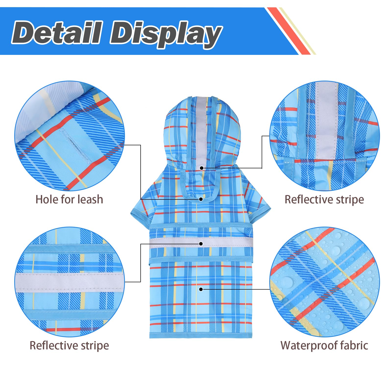 KOOLTAIL dog raincoat back view shows leash hole for easy rainy walks