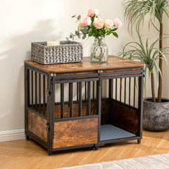 KOOPRO 32-inch dog crate with cushion shows a cozy anti-slip bed for restful naps.