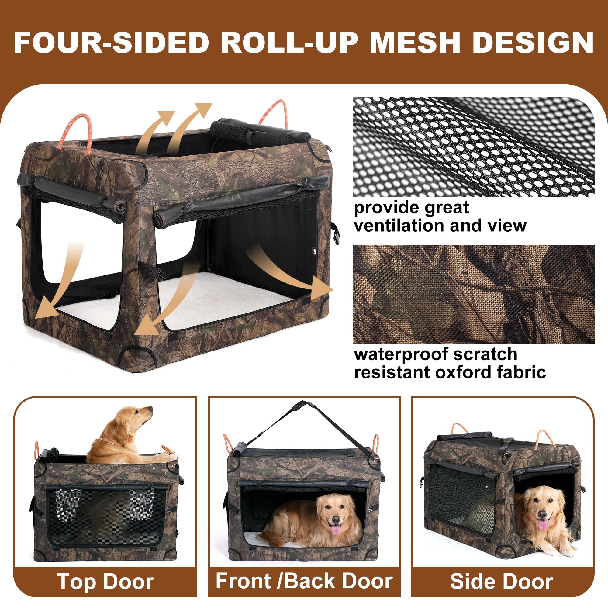 KOOPRO camouflage soft crate with breathable mesh keeps pets comfy