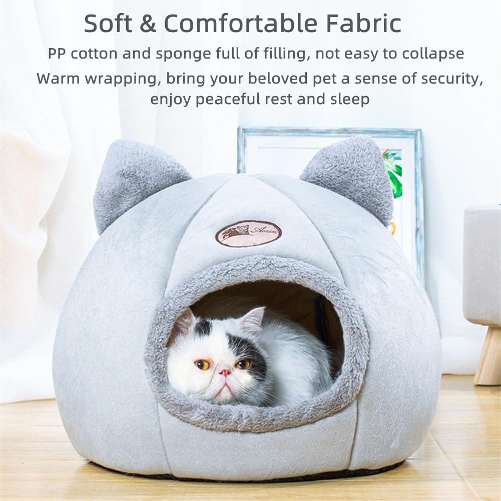 KooTeedd cat bed grey cave inside creates secure, snug space for cats.