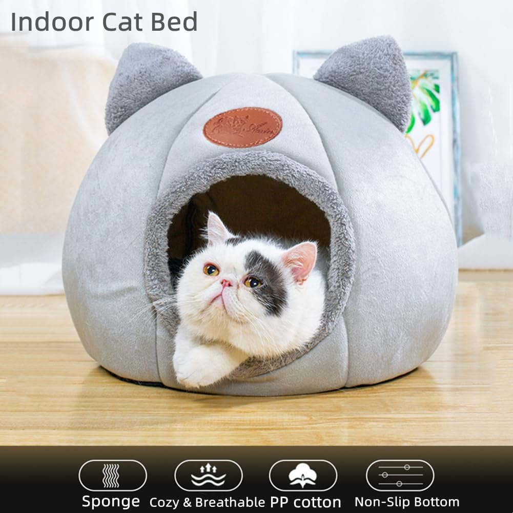 KooTeedd Cat Bed grey inside cave view illustrating private retreat for small cats