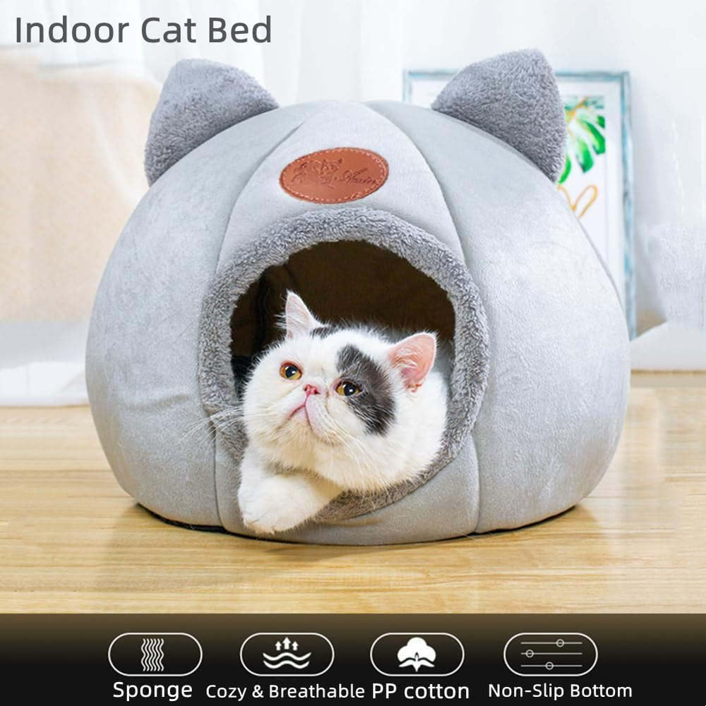 KooTeedd Cat Bed grey inside cave view illustrating private retreat for small cats