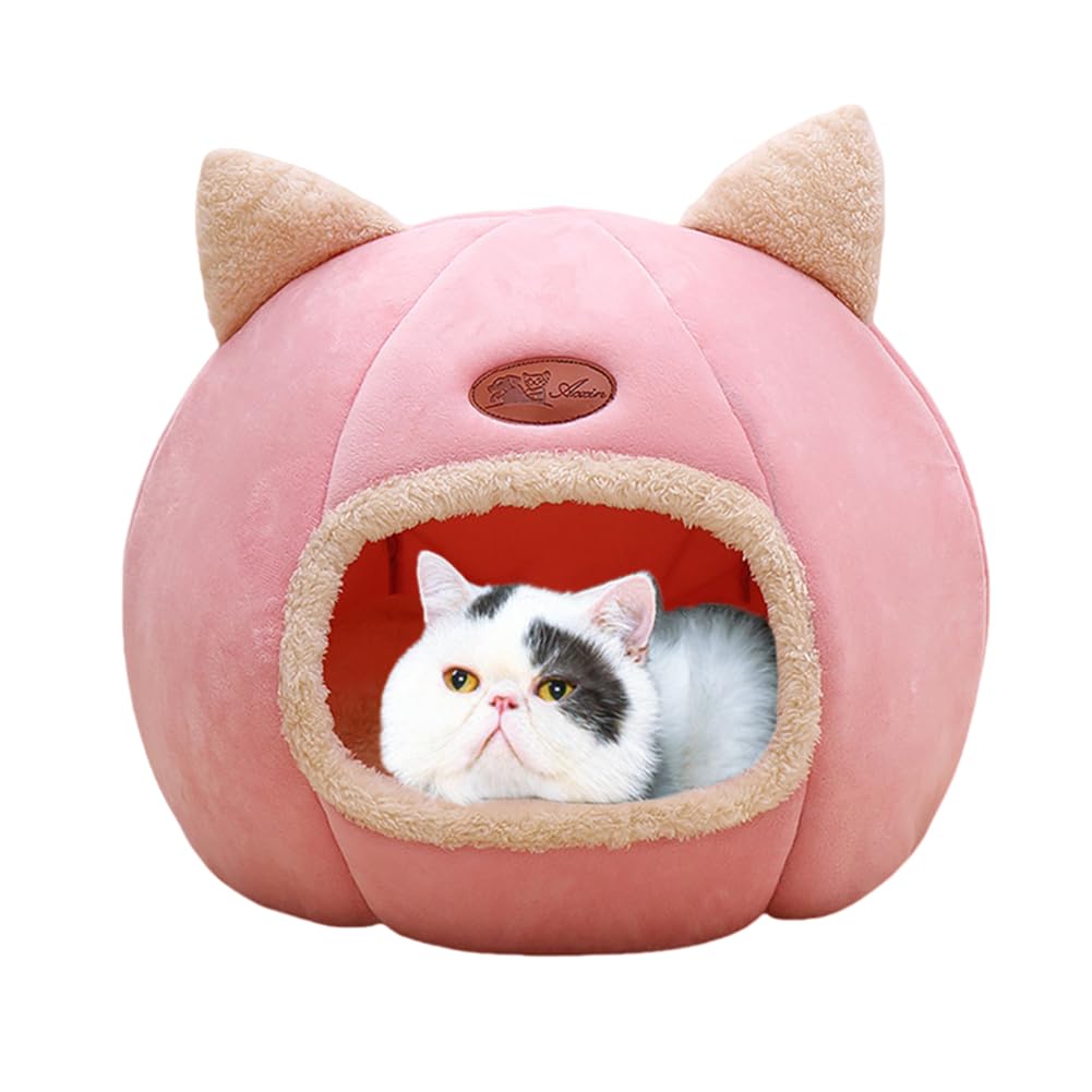 KooTeedd cat bed pink cave exterior offers cozy privacy for indoor cats.