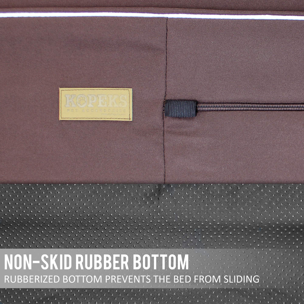 KOPEKS brown dog bed cover stitching detail highlighting reinforced durability