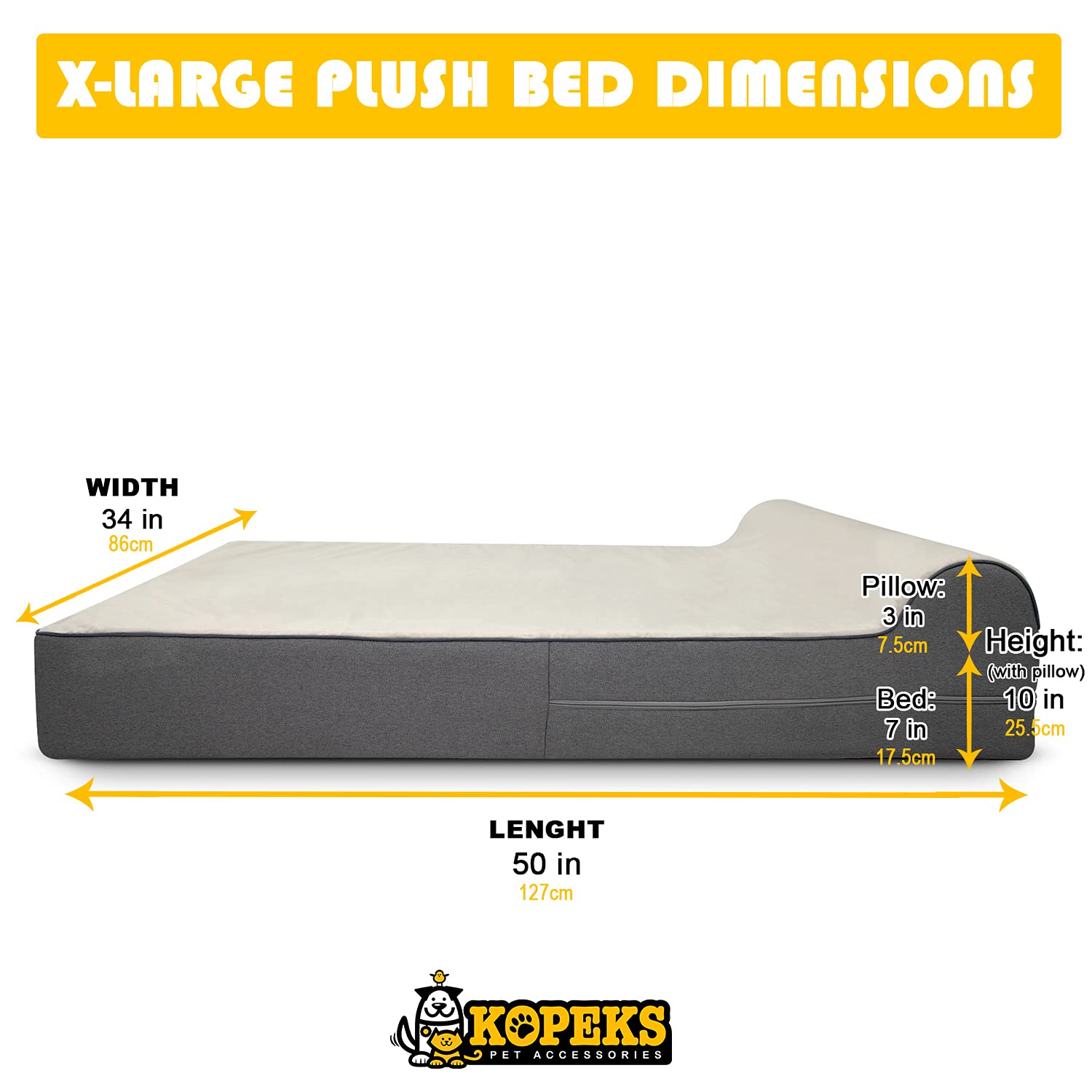 KOPEKS replacement cover dimensions 50x34x7 visible for easy fit.