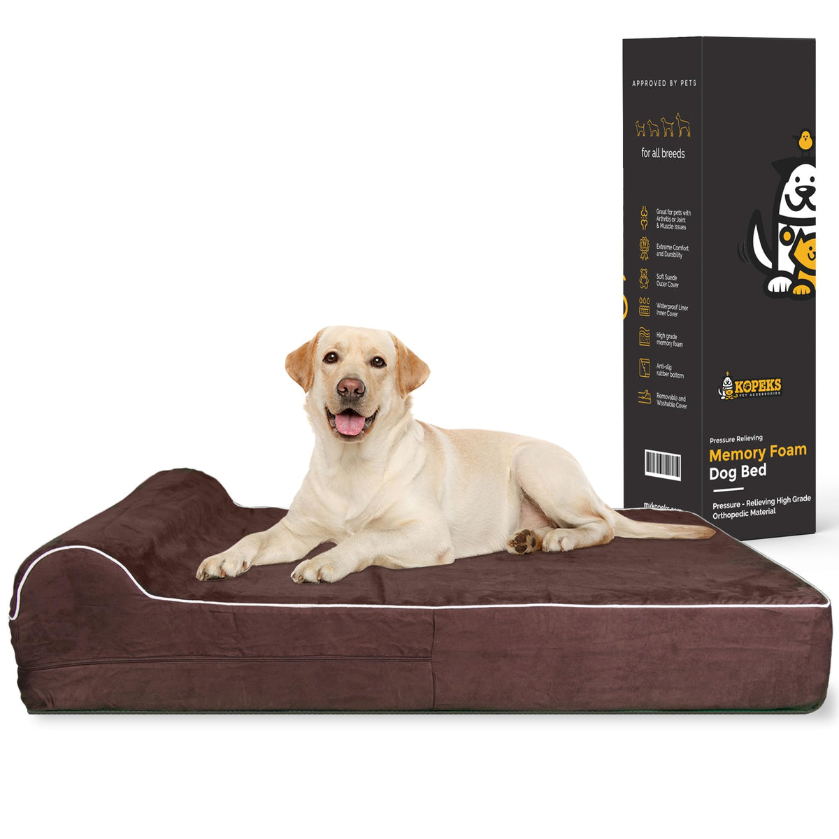 KOPEKS orthopedic memory foam dog bed front view shows large space for big dogs and joint support.