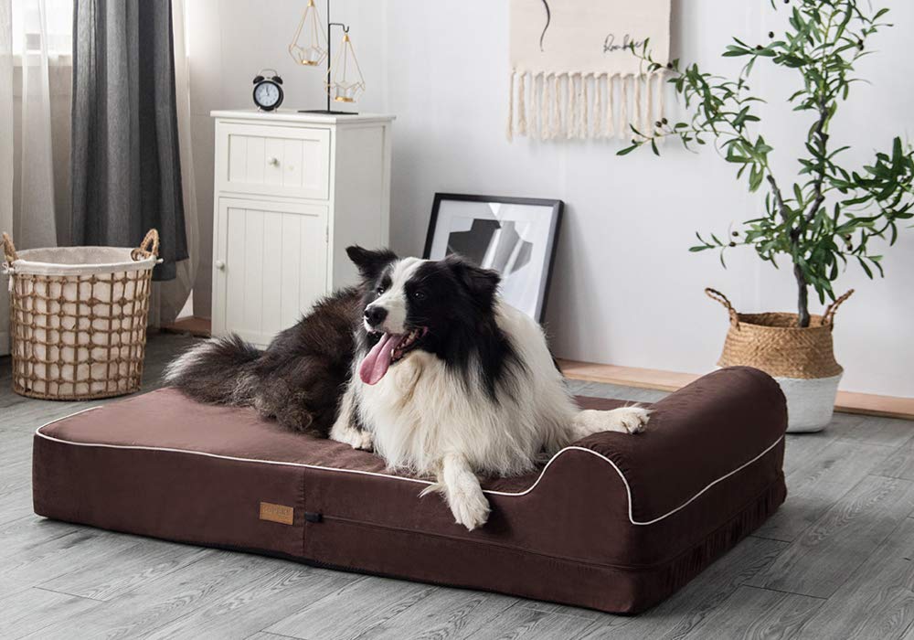KOPEKS memory foam dog bed side view emphasizes sturdy 7 inch core for lasting comfort.