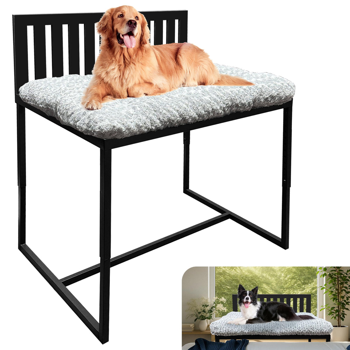 Koretech Beside Dog Bed front view highlights durable metal frame for lasting support.