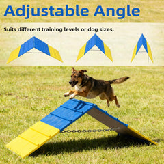 Koretech dog agility A-frame 84x24 side view highlights bright panels and visibility.