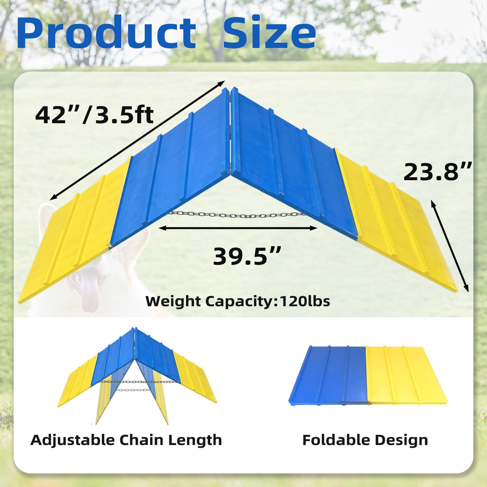 Koretech dog agility A-frame adjustable-angle chain demonstrates customizable training intensity.