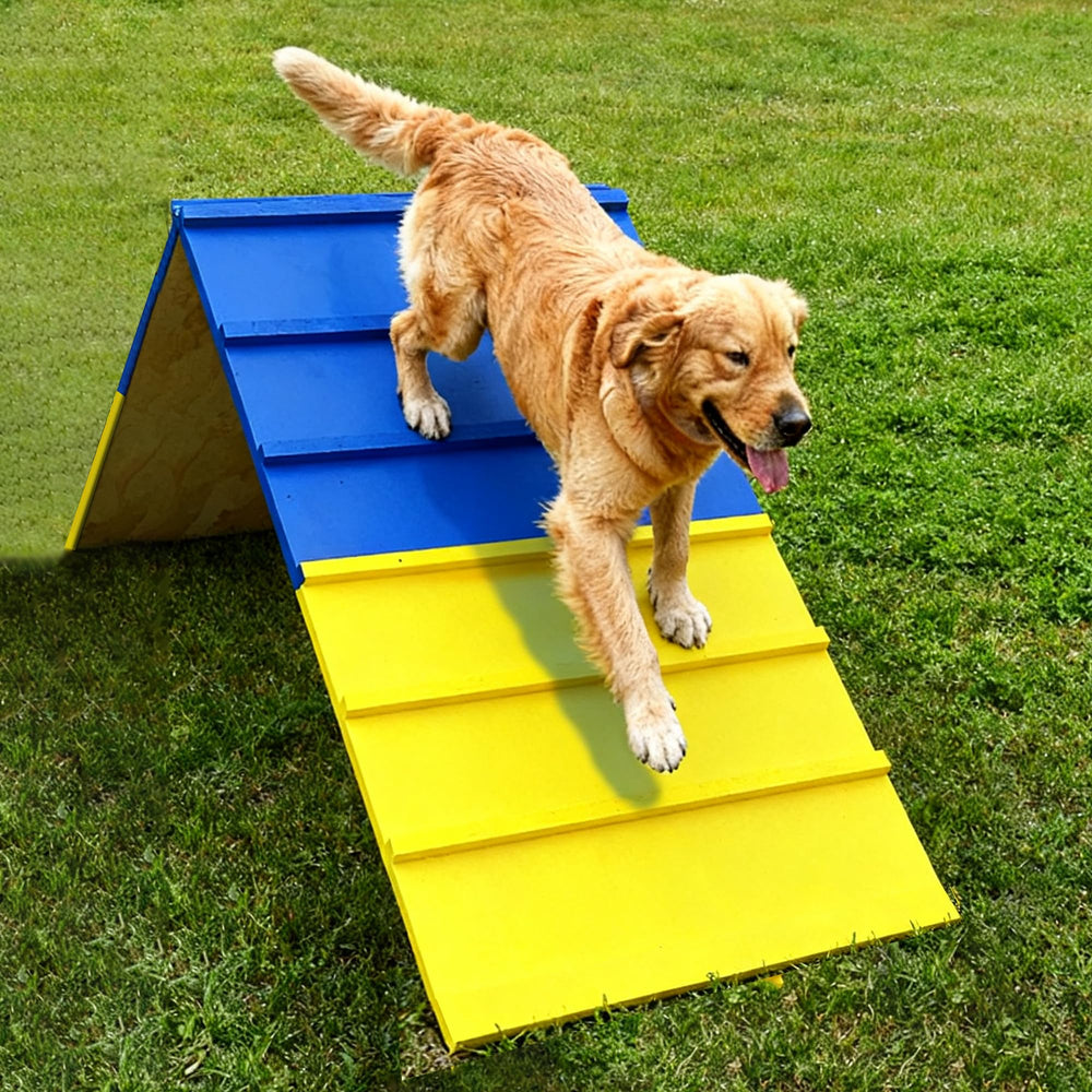 Koretech dog agility A-frame folded-storage mode illustrates easy transport and compact storage.