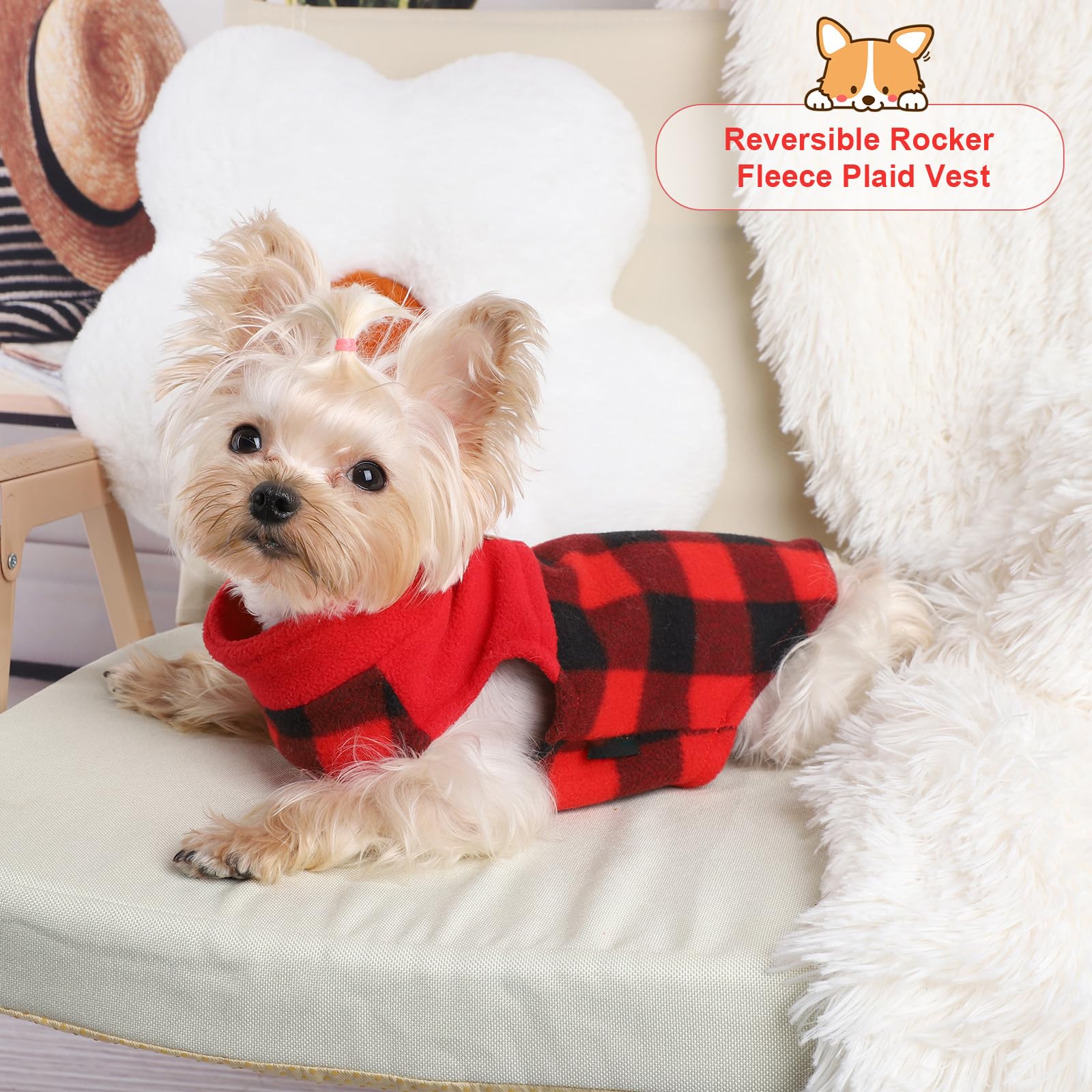 Kosiyi chihuahua teacup doggie sweater plaid red for holiday wear.