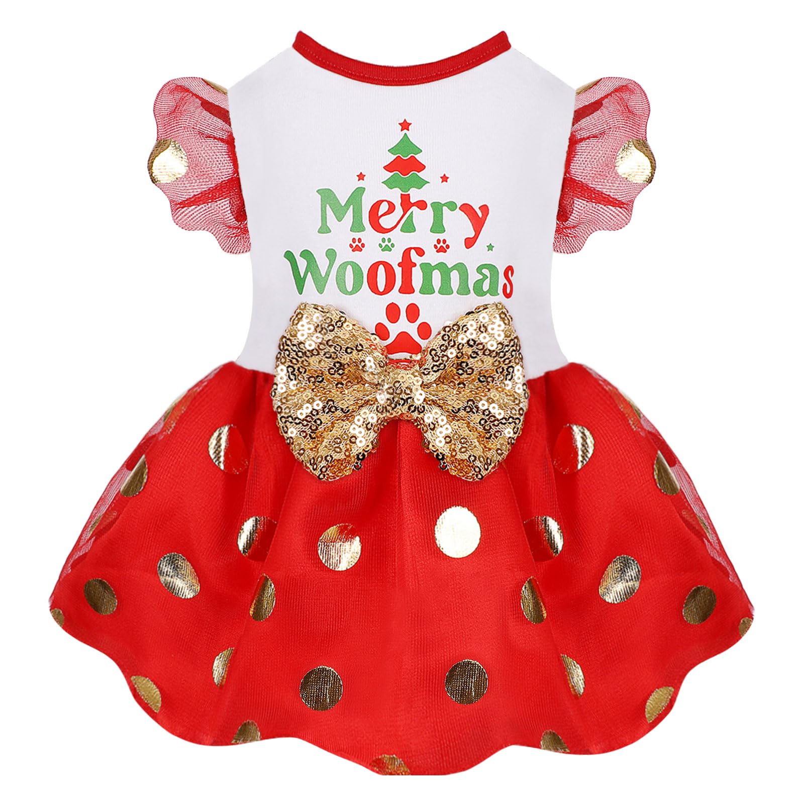 Kosiyi dog Christmas dress red fly-sleeve; festive look for holiday photos