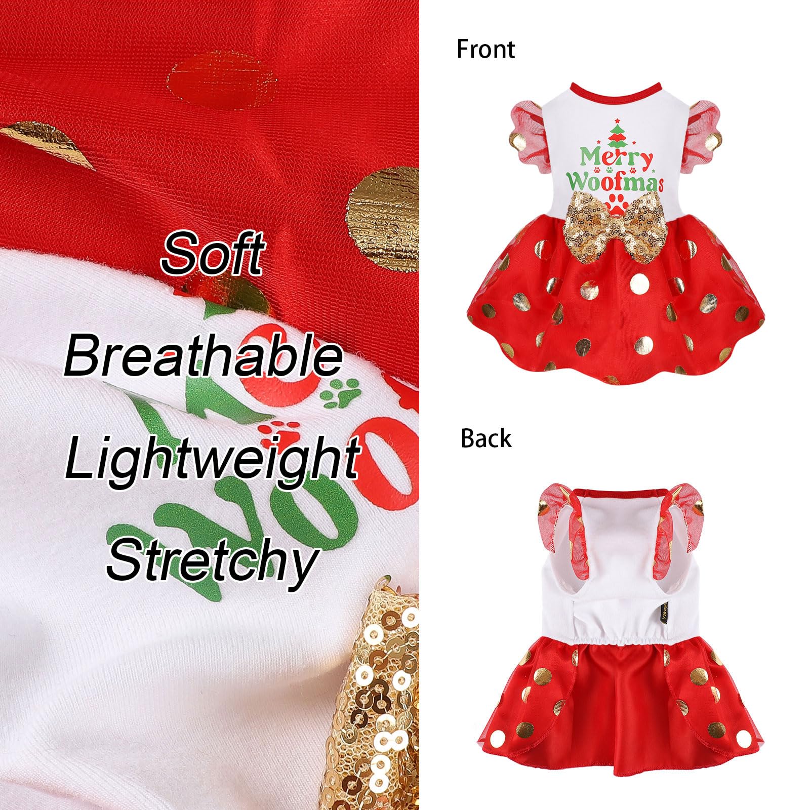 Kosiyi dog Christmas dress tulle-layering; soft fabric for cozy days