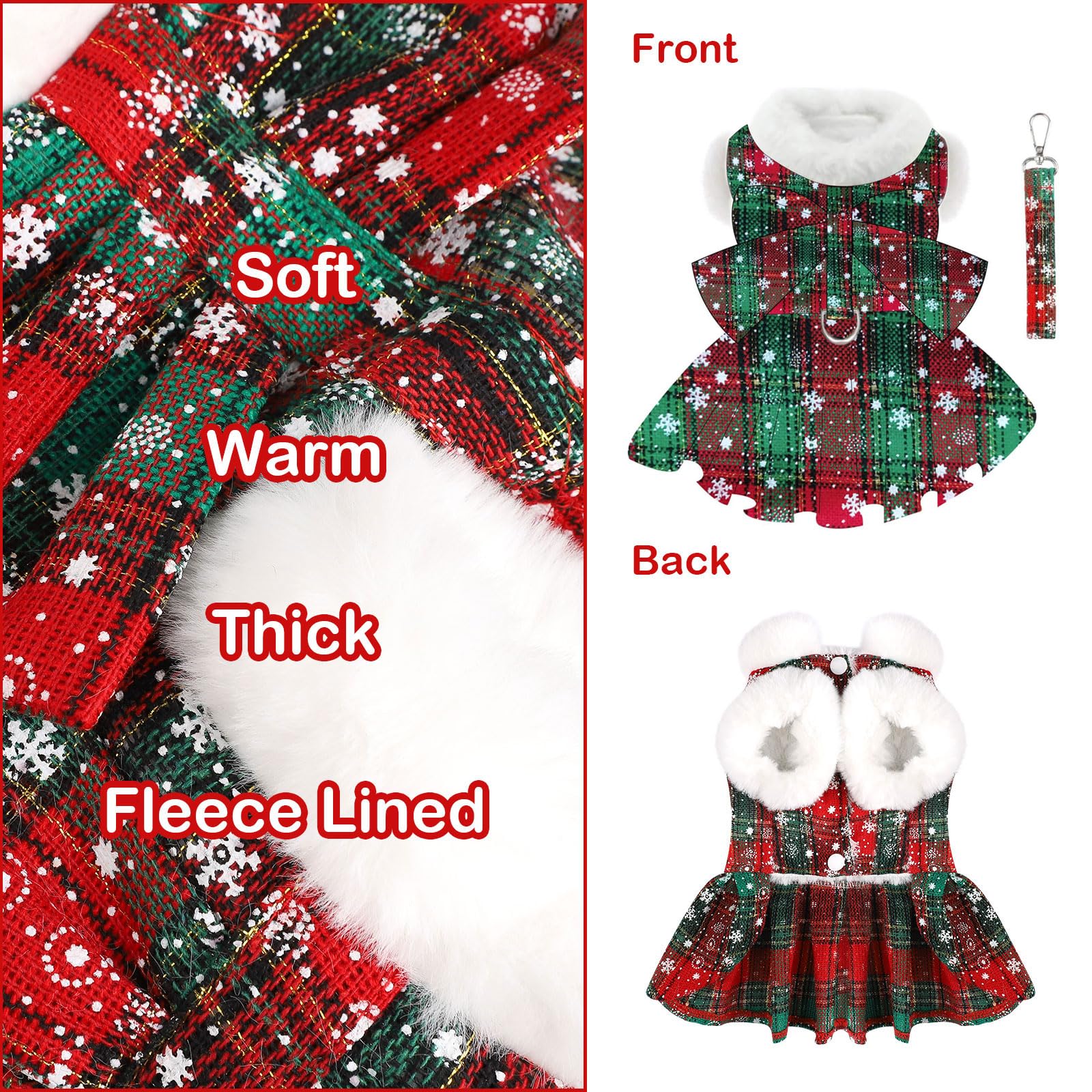 Kosiyi dog christmas sweater dress plaid knit closeup highlights soft breathable fabric.