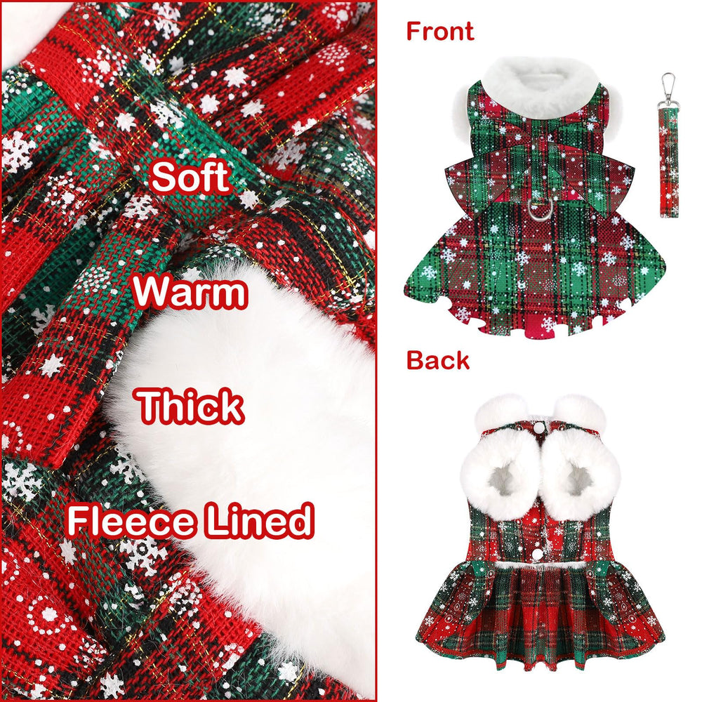Kosiyi dog christmas sweater dress plaid knit closeup highlights soft breathable fabric.