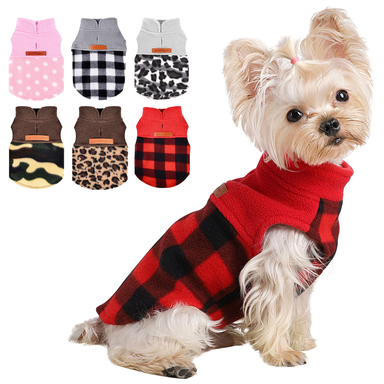 Kosiyi dog christmas sweater plaid red, front view, cozy warmth for small breeds.