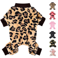 Kosiyi dog pajamas in leopard pattern keep small dogs warm and stylish.
