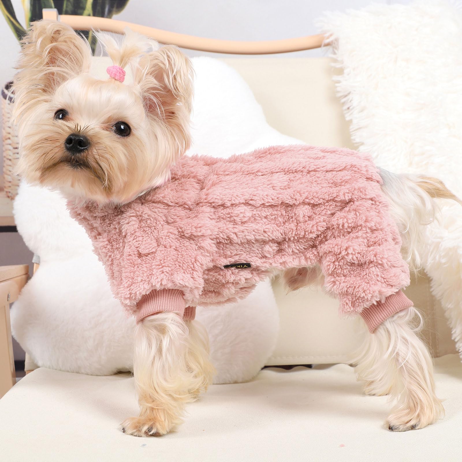 Kosiyi dog pajamas XXS light pink side view shows snug fit