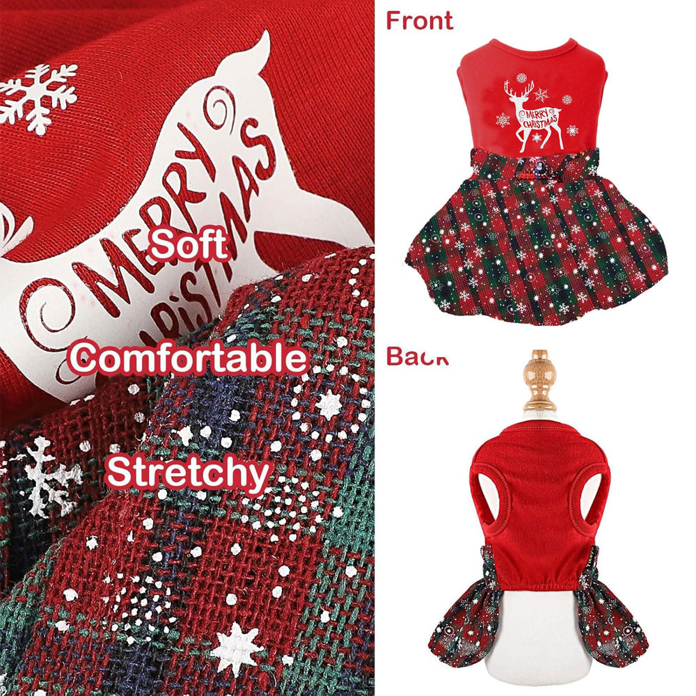 Kosiyi plaid red dress with bowknot for dogs, ideal for Christmas parties.