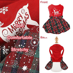 Kosiyi plaid red dress with bowknot for dogs, ideal for Christmas parties.