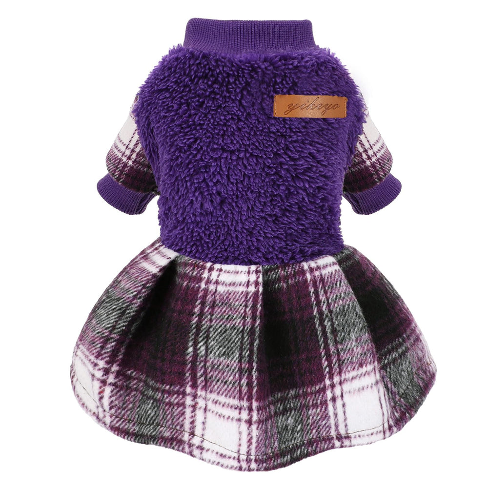 Kosiyi dog-sweater-dress-pink-plaid, small-dog fashion versatile for holidays and photos.