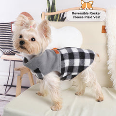 Kosiyi dog sweater plaid grey worn on puppy for cozy winter warmth.