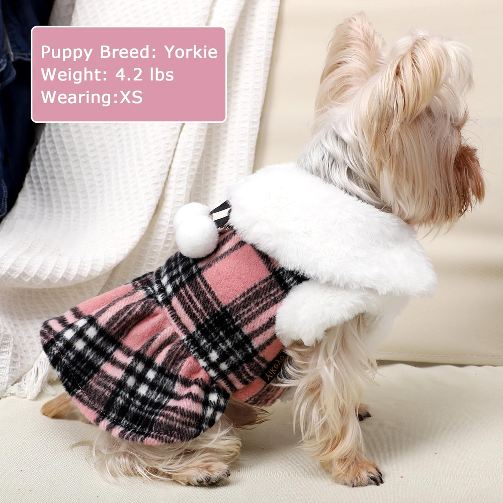 Kosiyi small-dog model wearing pink plaid; ideal for tiny breeds.
