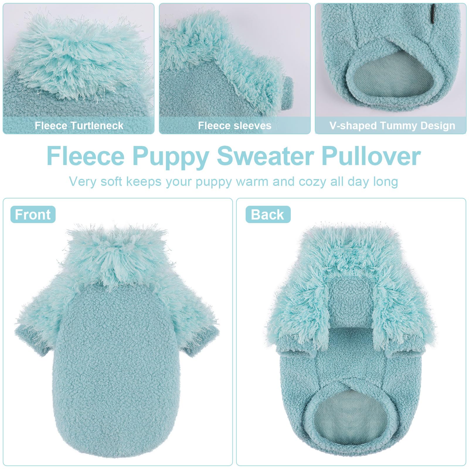 Kosiyi cyan back view shows full-coverage warmth for tiny breeds.