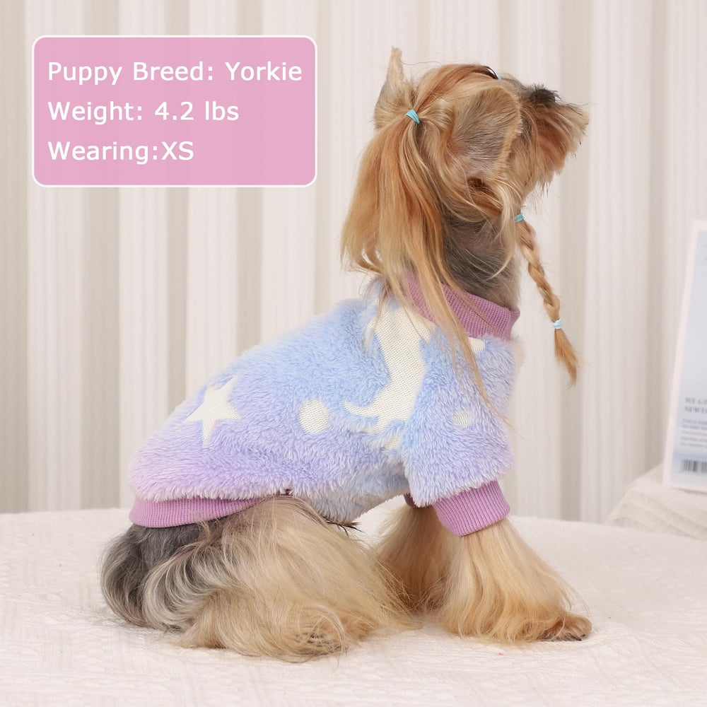 Kosiyi small dog sweater night glow pink patterns glow showcases space prints for photos.