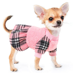 Kosiyi XXS pink front view small dog sweater keeps tiny pups snug for chilly walks