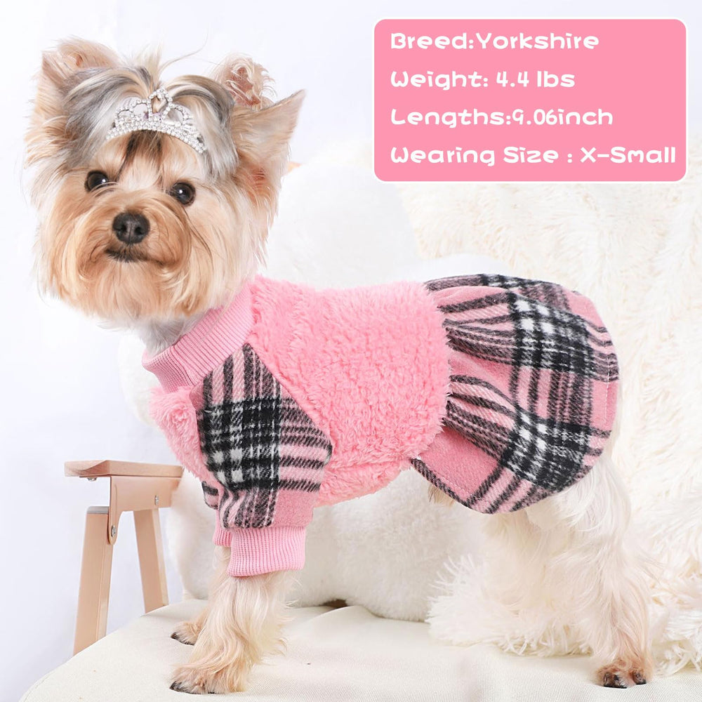 Kosiyi XXS pink gingham patchwork chest detail small dog sweater