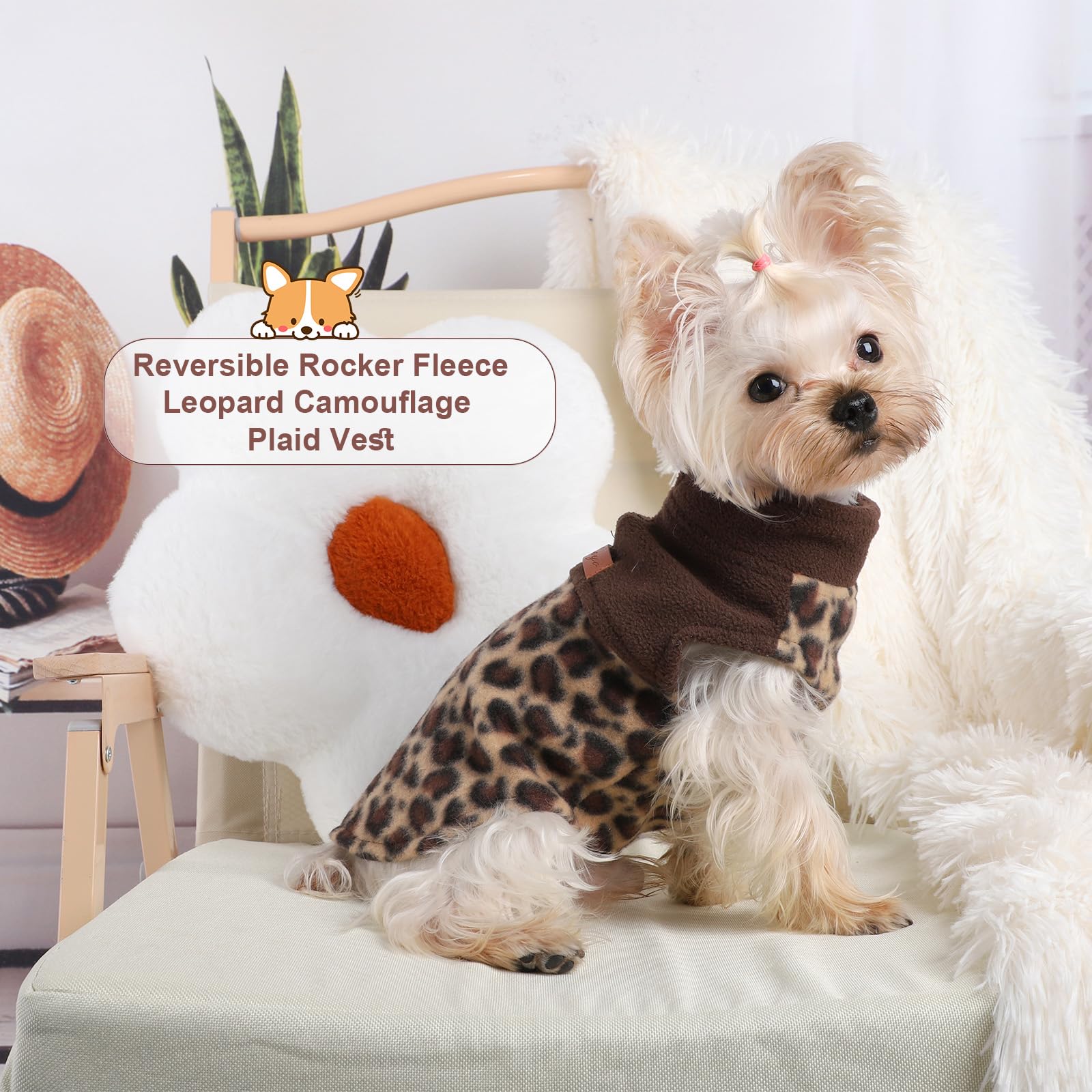 Kosiyi fleece-lined dog sweater worn by a tiny pup on a chilly day