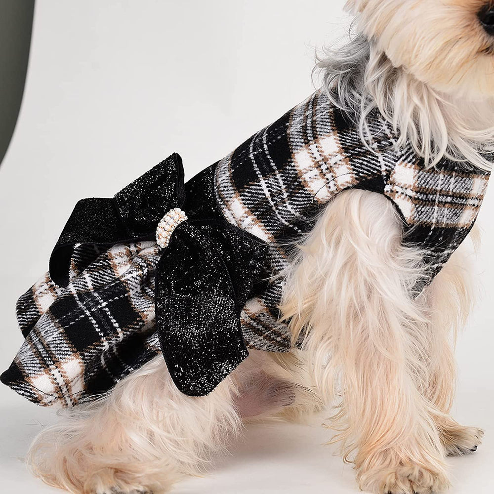 Kosiyi winter dress for dogs keeps warmth and makes pets party-ready.