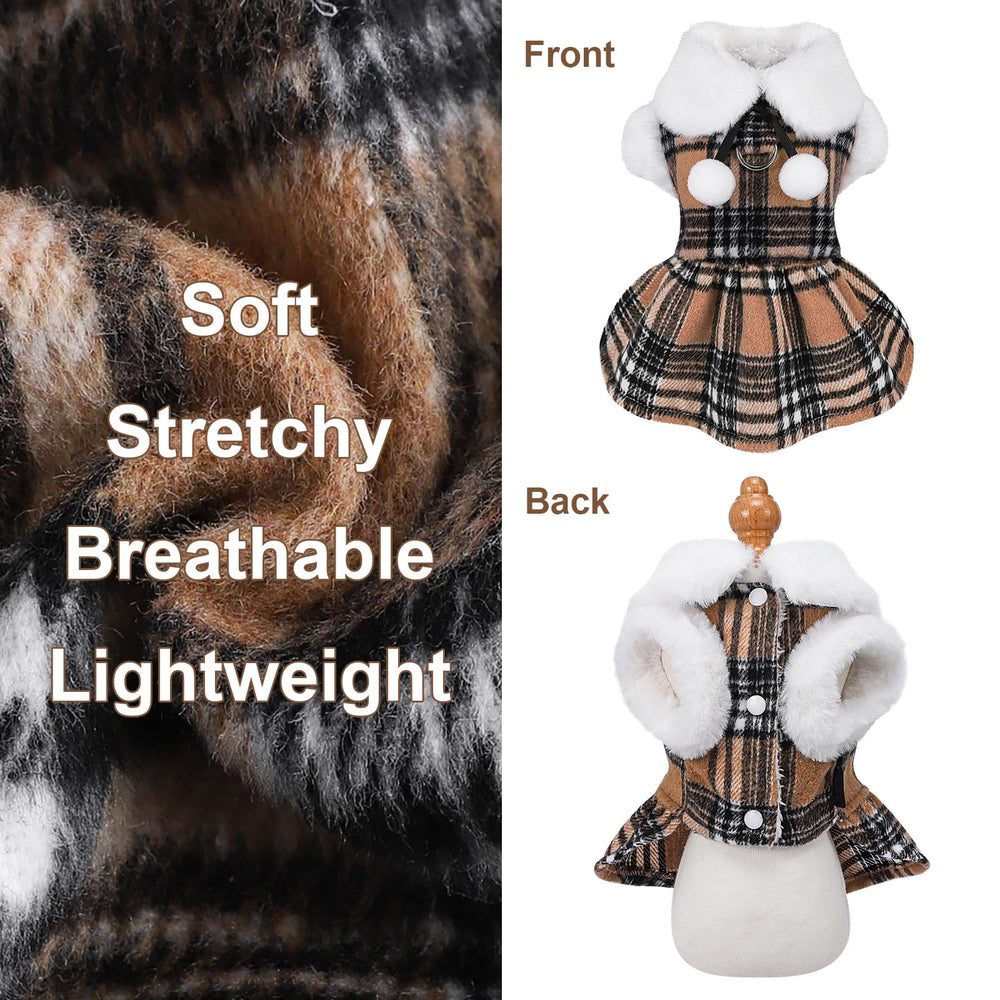 Kosiyi XS dog sweater with leash-set plaid for easy walks
