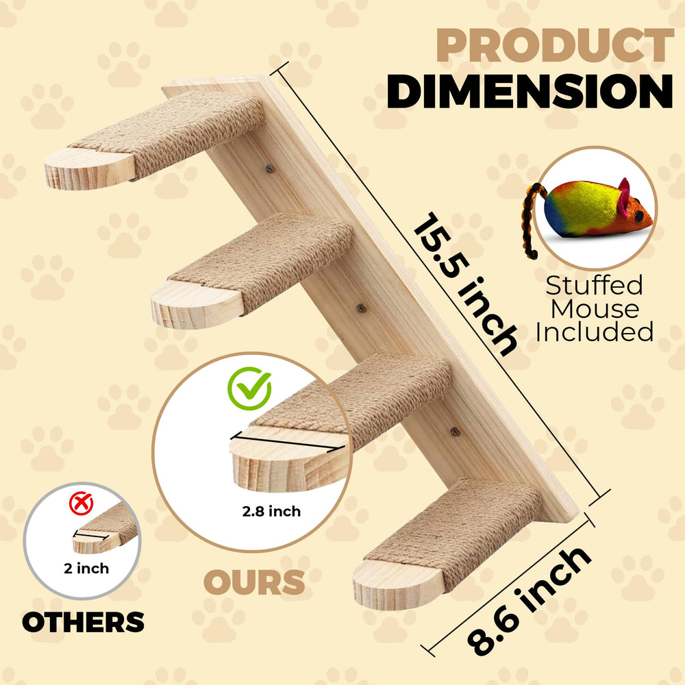 Kosume Cat Wall Steps solid wood finish blends with home décor while supporting climbing.