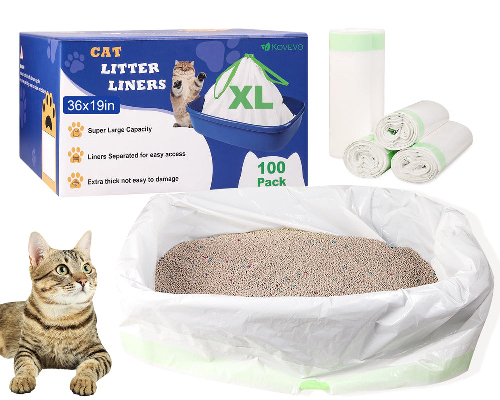 Kovevo 100-pack jumbo litter liners 36x19 inches for clean, mess-free litter changes.