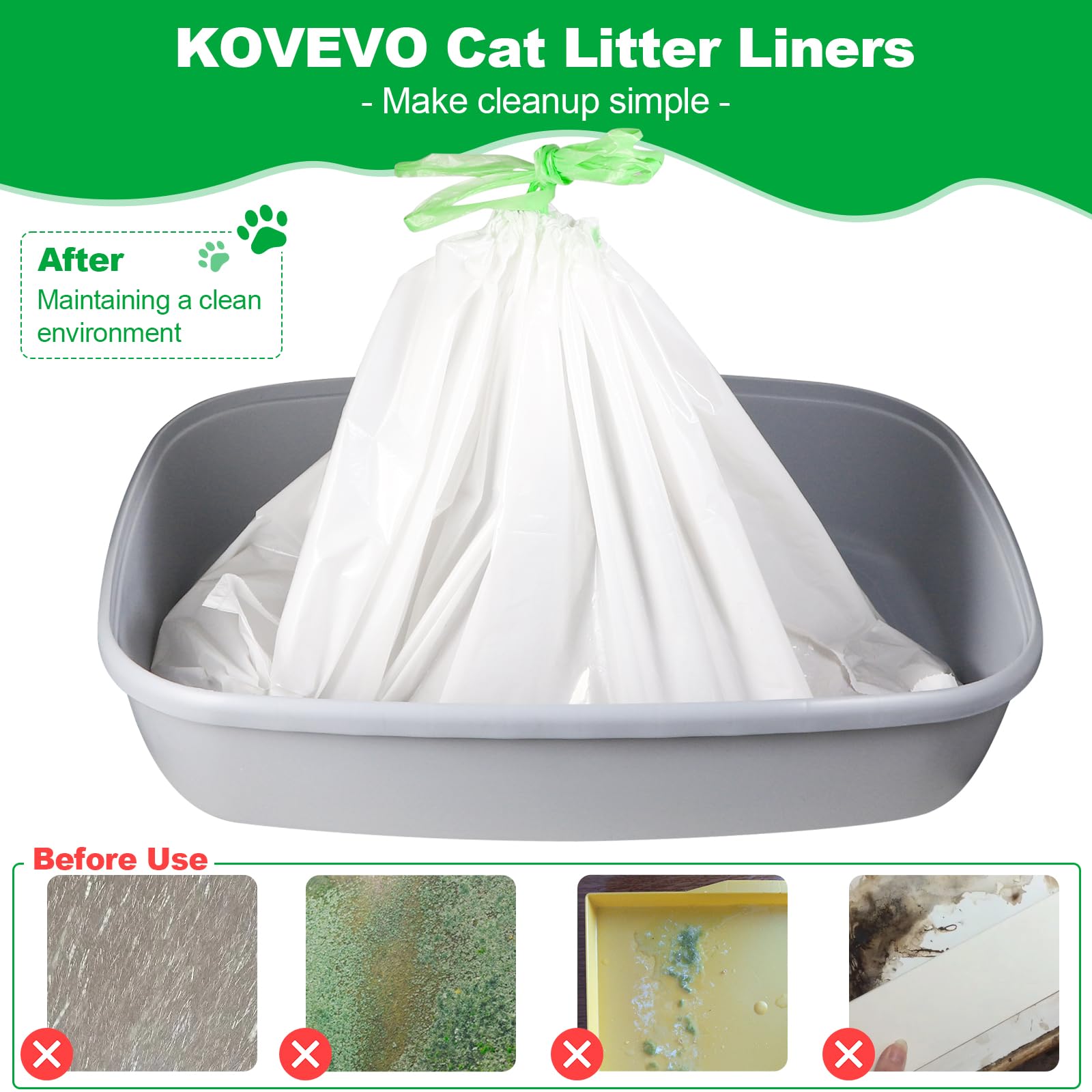 Kovevo drawstring litter bags facilitate quick close and secure disposal.
