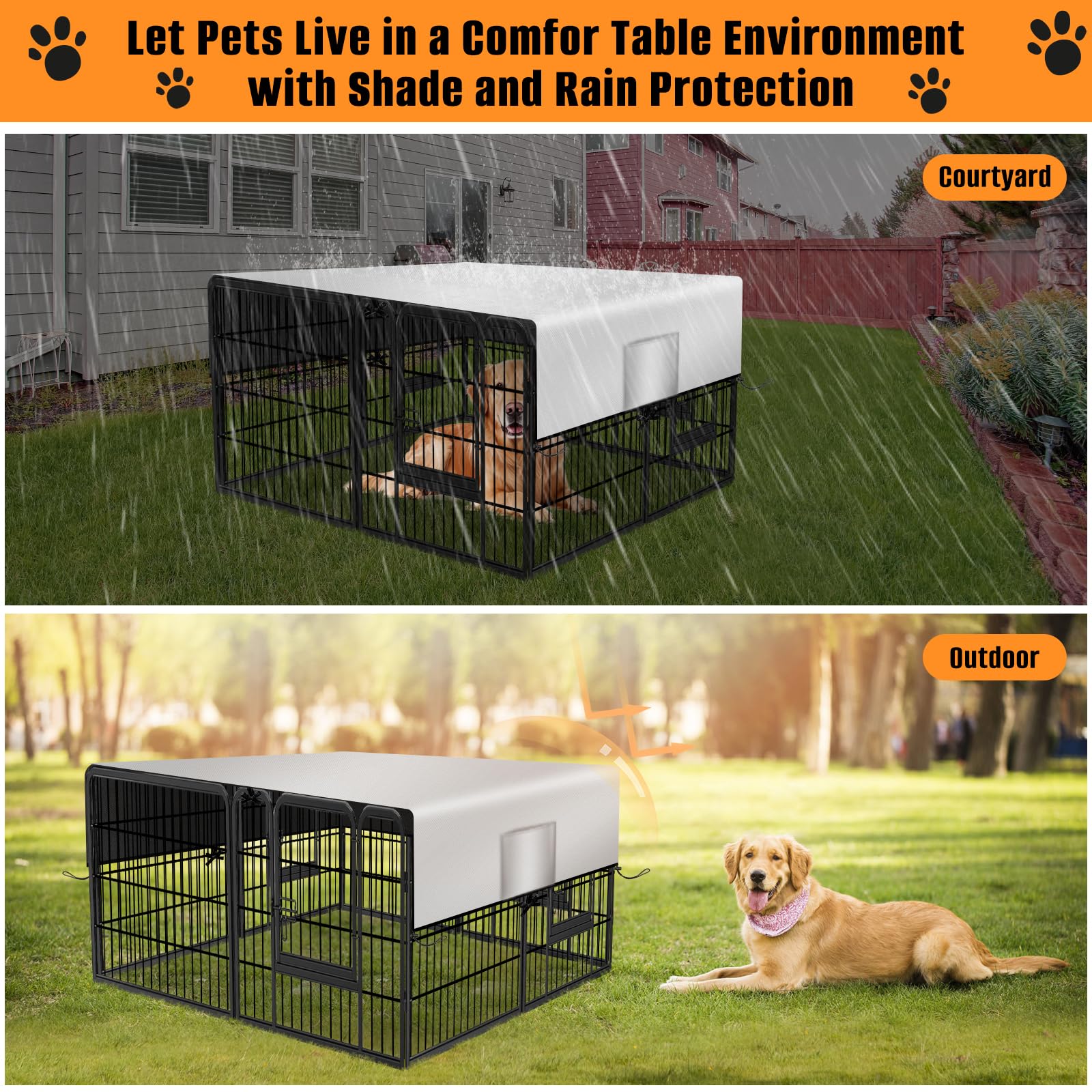 Kovshuiwe dog playpen cover side pockets store toys during outdoor breaks