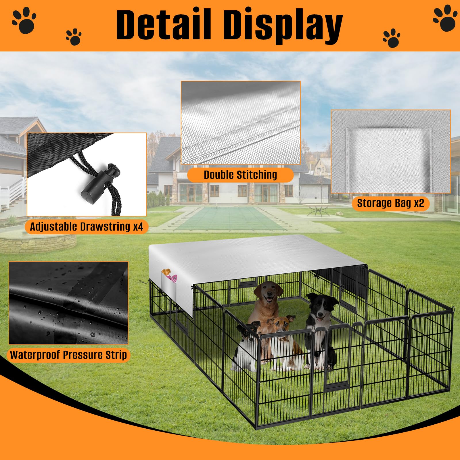 Kovshuiwe dog playpen cover waterproof material keeps rain out for rainy day play