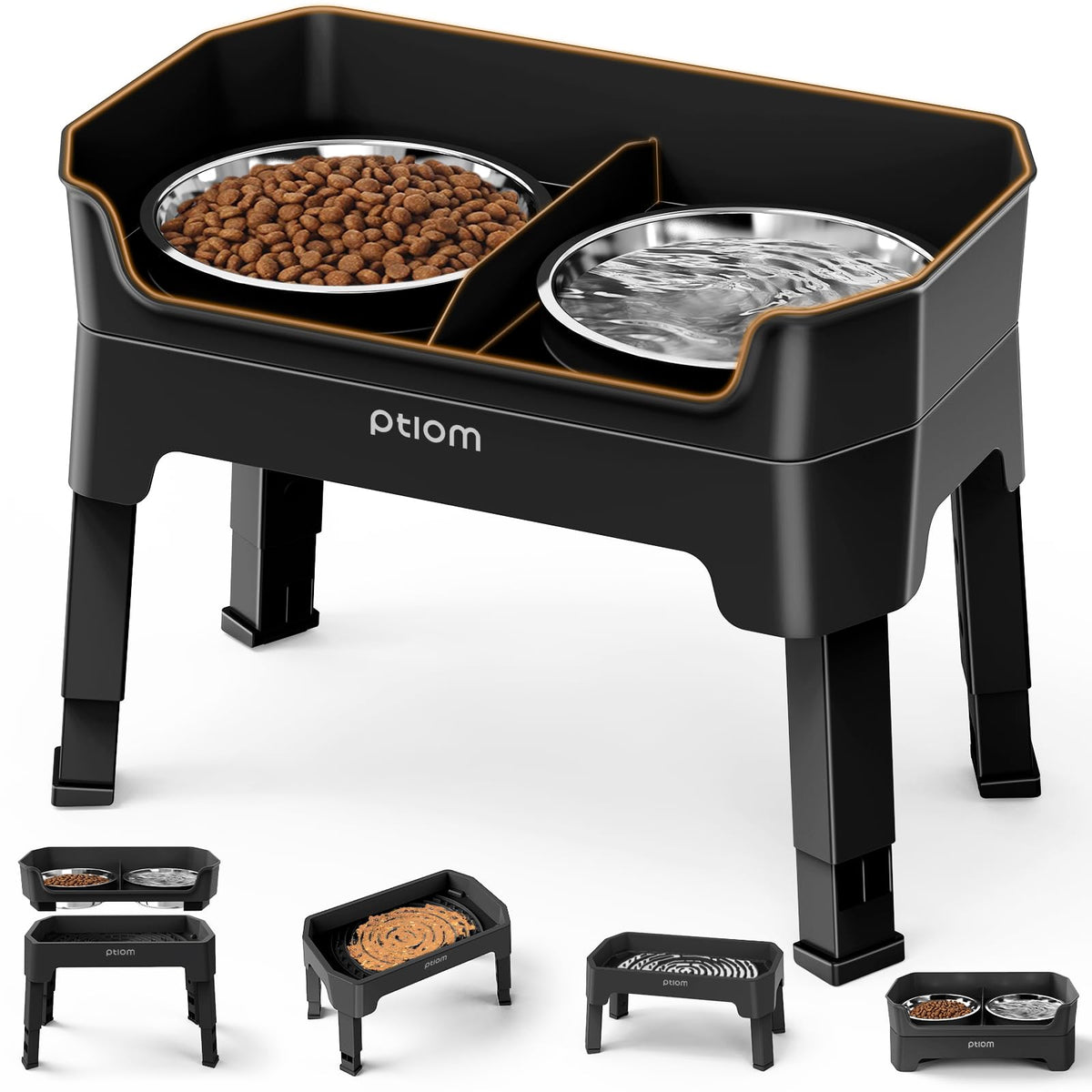 KPWACD 3-in-1 elevated dog bowls stand reduces neck strain during meals