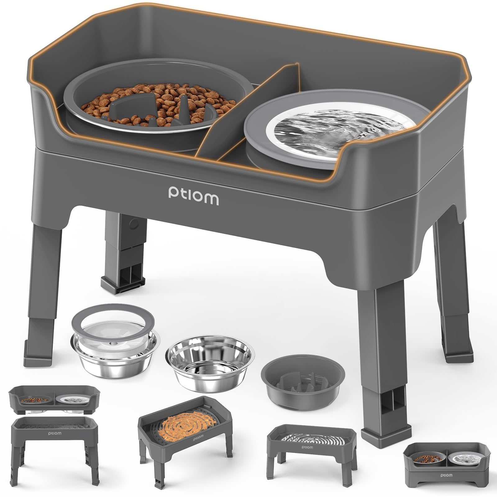 KPWACD 4in1 elevated dog bowls on a stand for multi-pet feeding and tidiness