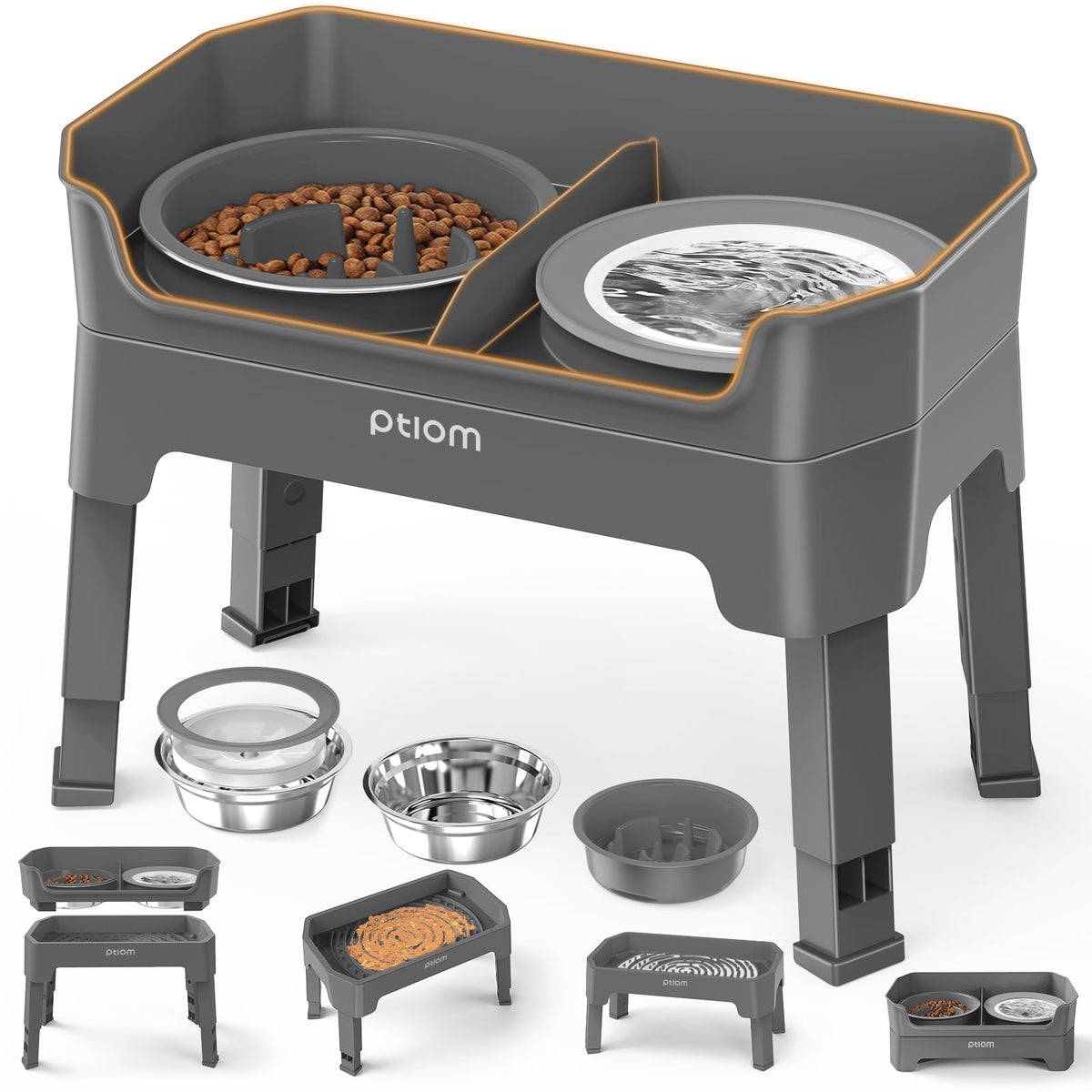 KPWACD 4in1 elevated dog bowls on a stand for multi-pet feeding and tidiness
