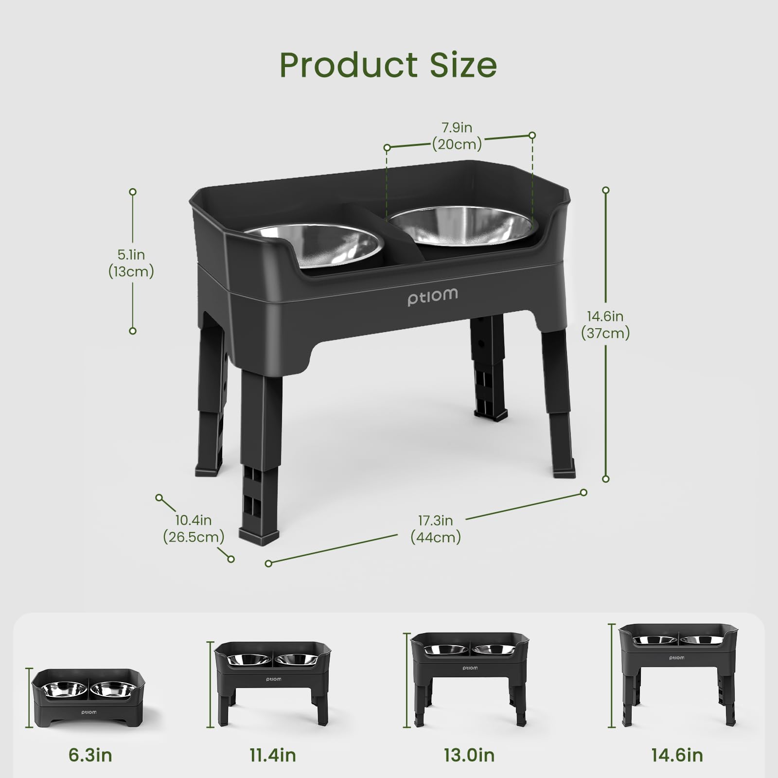 KPWACD four-height adjustable stand grows with puppies to seniors