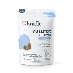 Kradle Calming Chews packaging shows label for easy calming support