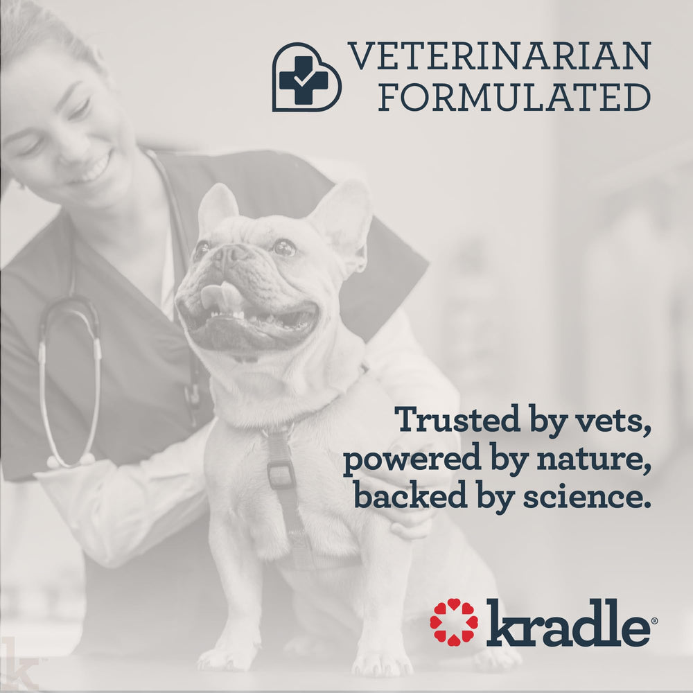 Kradle Calming Chews Vet Formulated badge signaling trusted calming aid