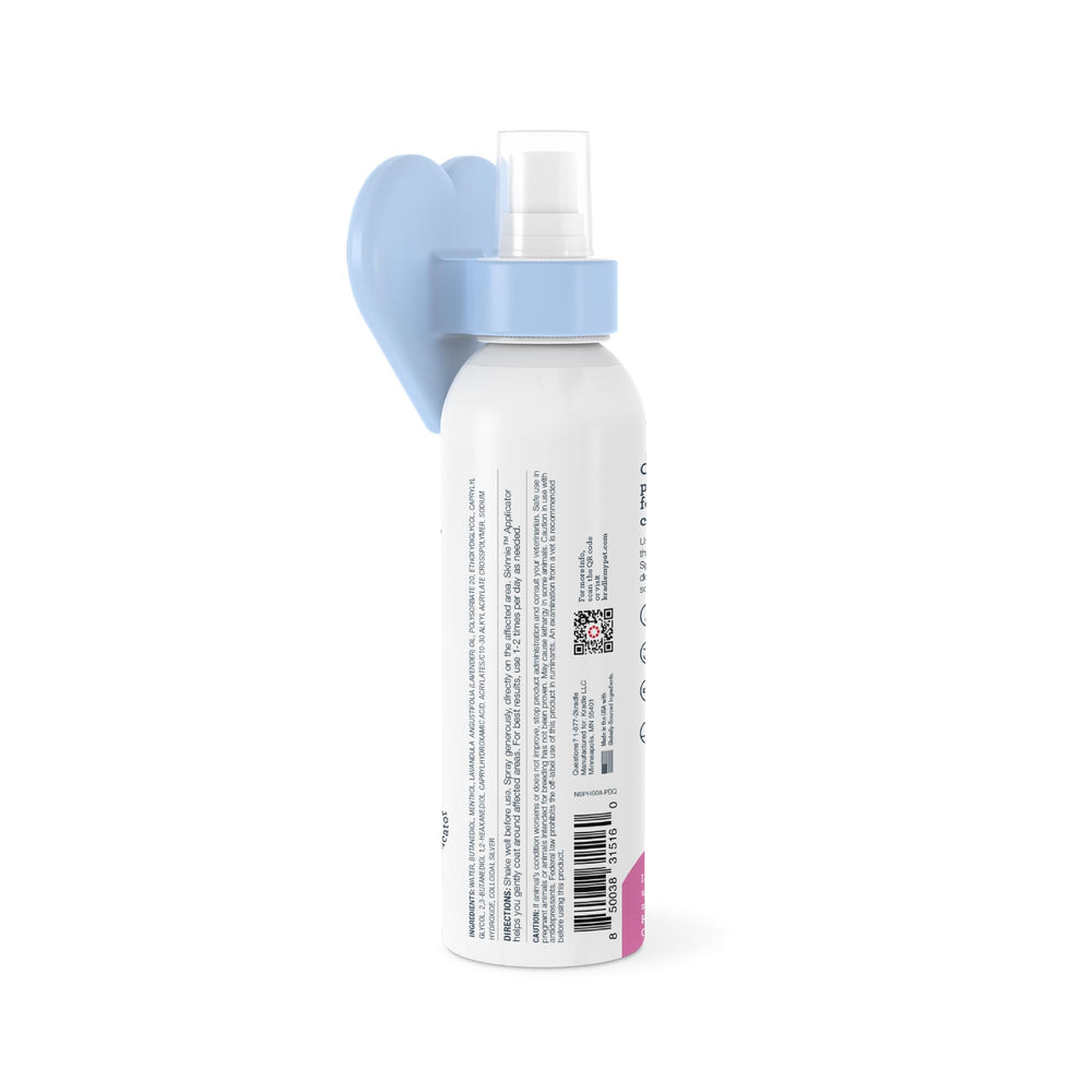 Kradle Skin Recovery Spray with Skinnie applicator in use on dog